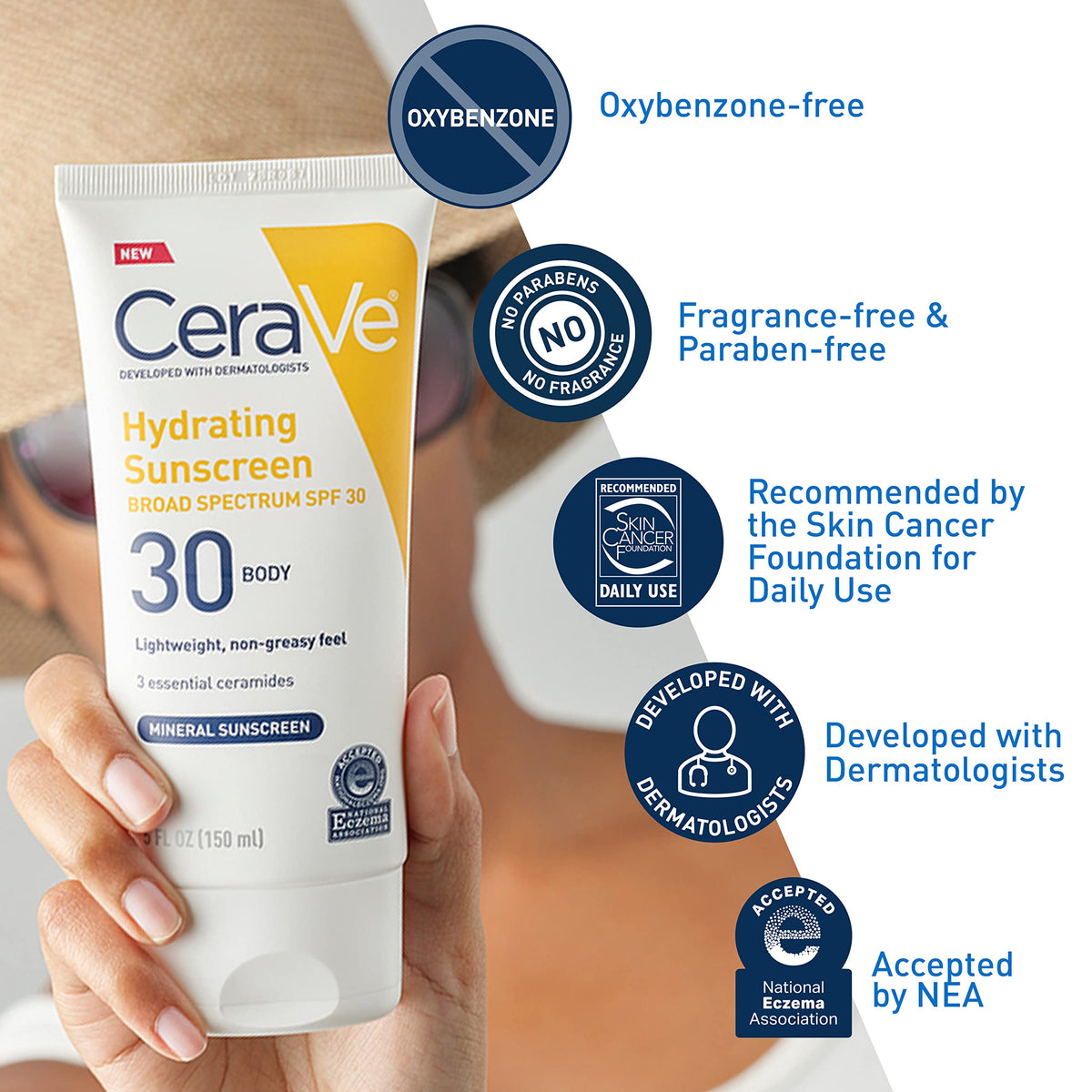 CeraVe sunscreen being dispensed from bottle pump to show easy, mess-free application