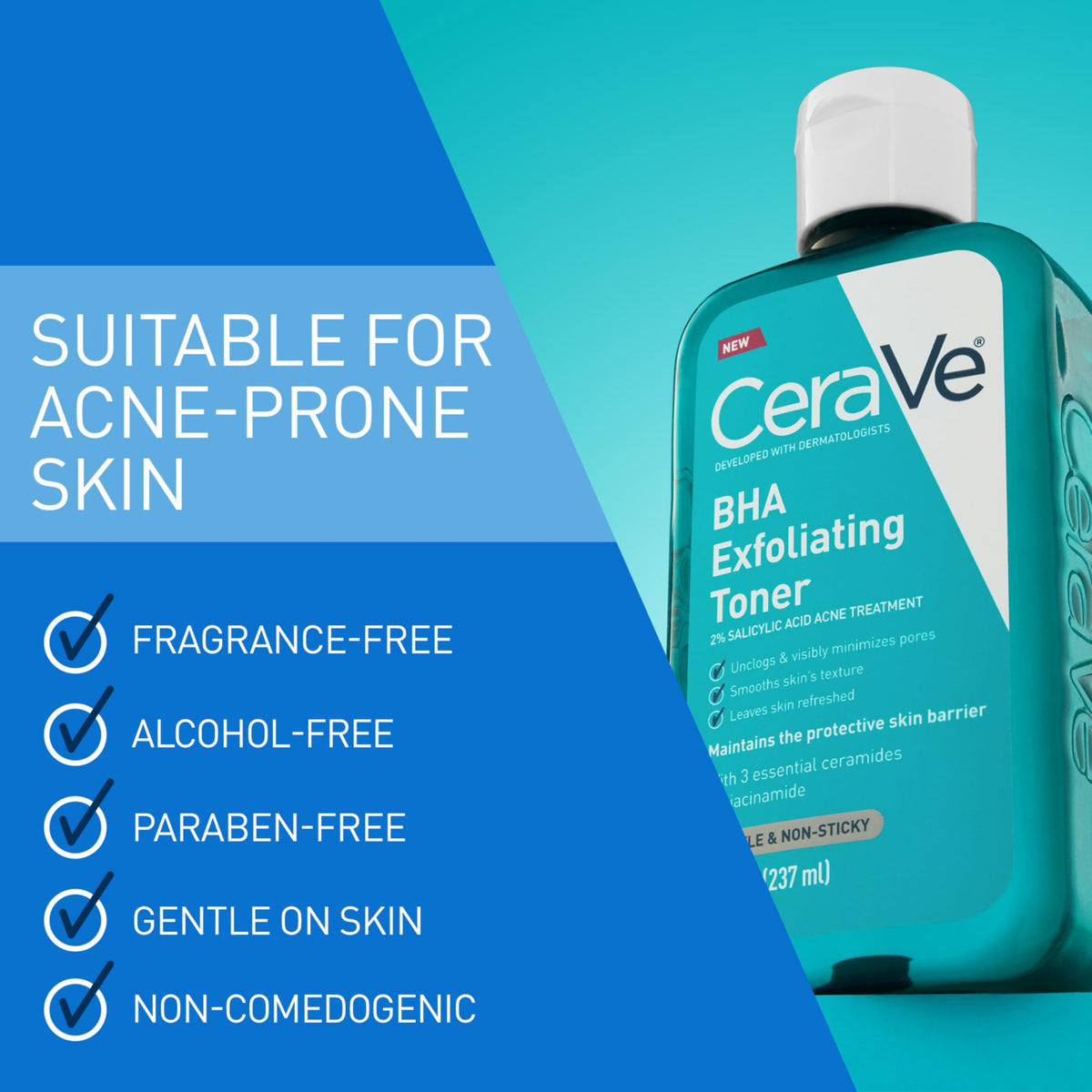 CeraVe bottle placed on bathroom shelf showing everyday skincare convenience