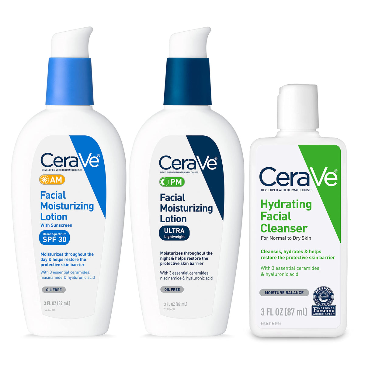 CeraVe travel kit front packaging showing three 3oz bottles and benefits