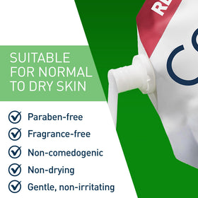 CeraVe dispensing cream on hands showing gentle application and easy rinse-off