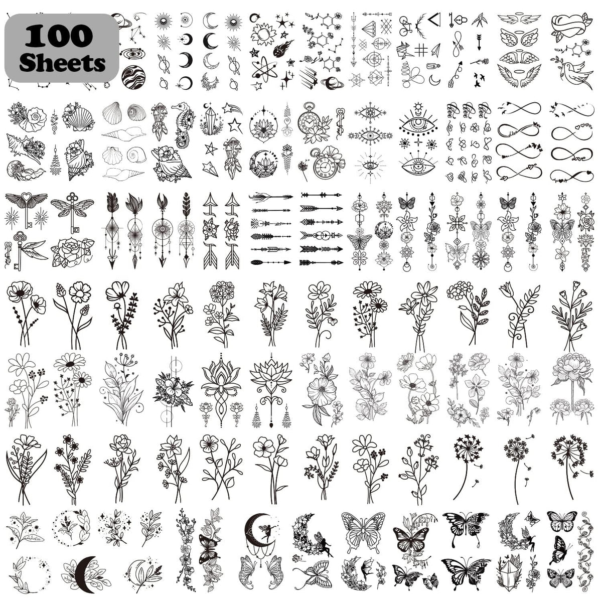 Cerlaza front packaging showing 100-sheet temporary tattoo set and variety