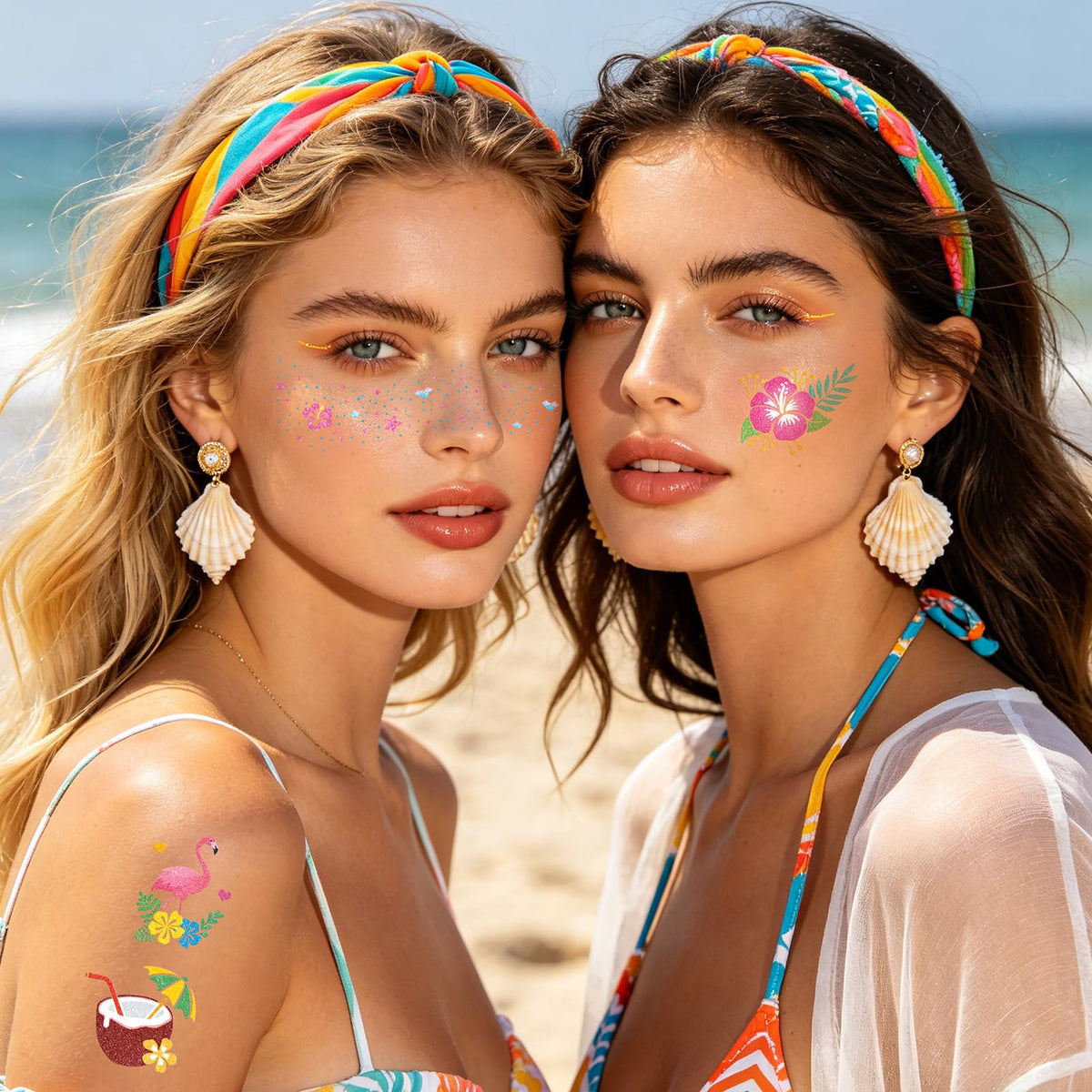 Cerlaza group at beach wearing tattoos for festive party atmosphere