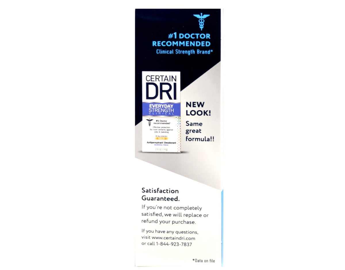 Certain Dri next to a smartphone to show 2.6 oz size and travel convenience