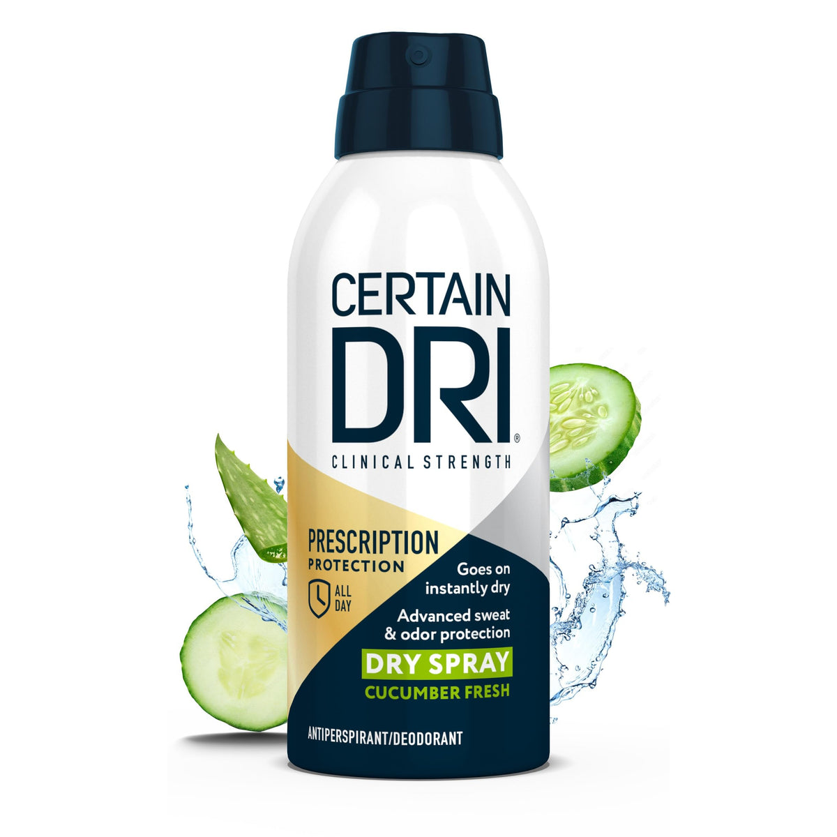 Certain Dri front packaging showing cucumber fresh scent and benefits