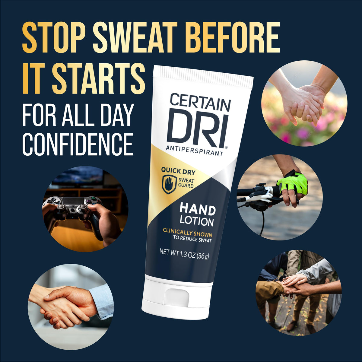 Certain Dri tube close-up texture demonstrating fast-drying, non-greasy lotion absorption