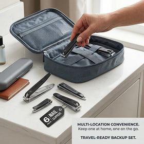 CERTIGEN travel toiletry kit with clippers packed showing portability benefit