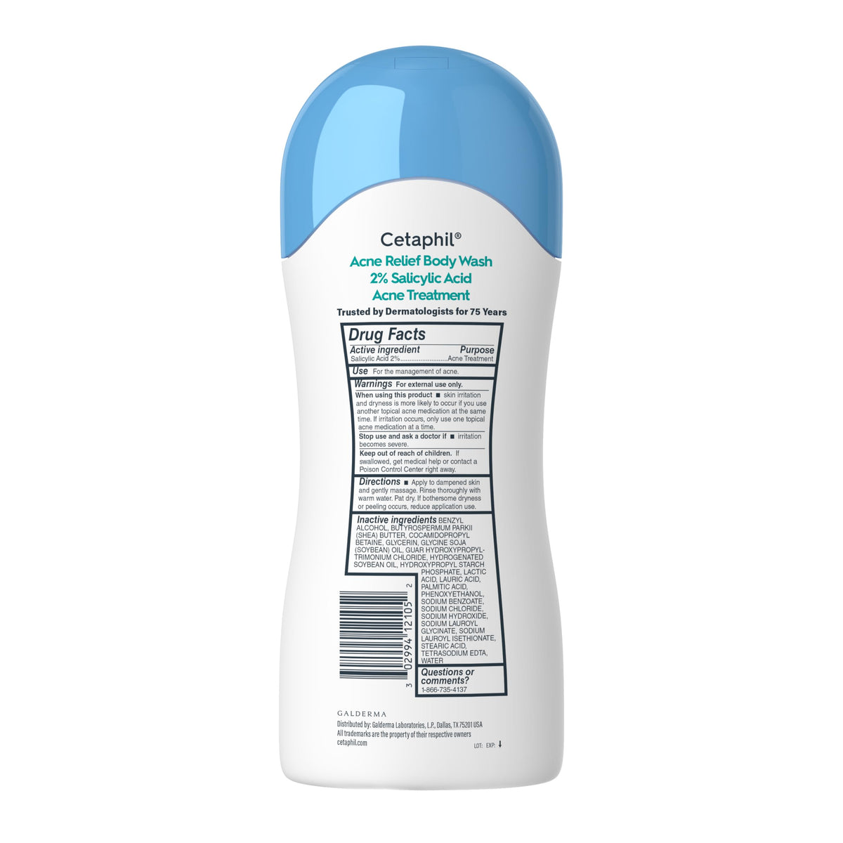 cetaphil callout showing 2% salicylic acid badge, emphasizes active acne treatment