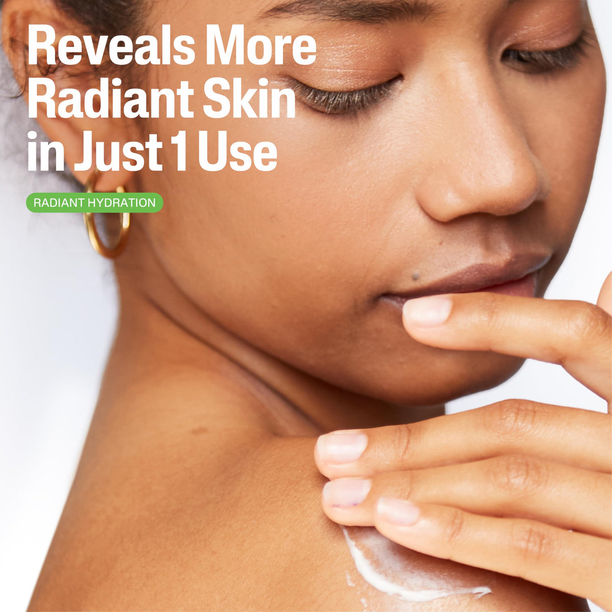 Applying Cetaphil lotion to forearm for immediate smoothing benefit