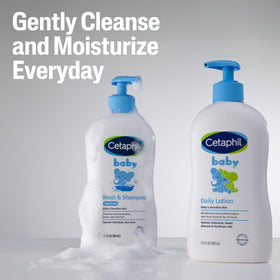 Cetaphil bottle held in hand to show compact, travel-friendly size