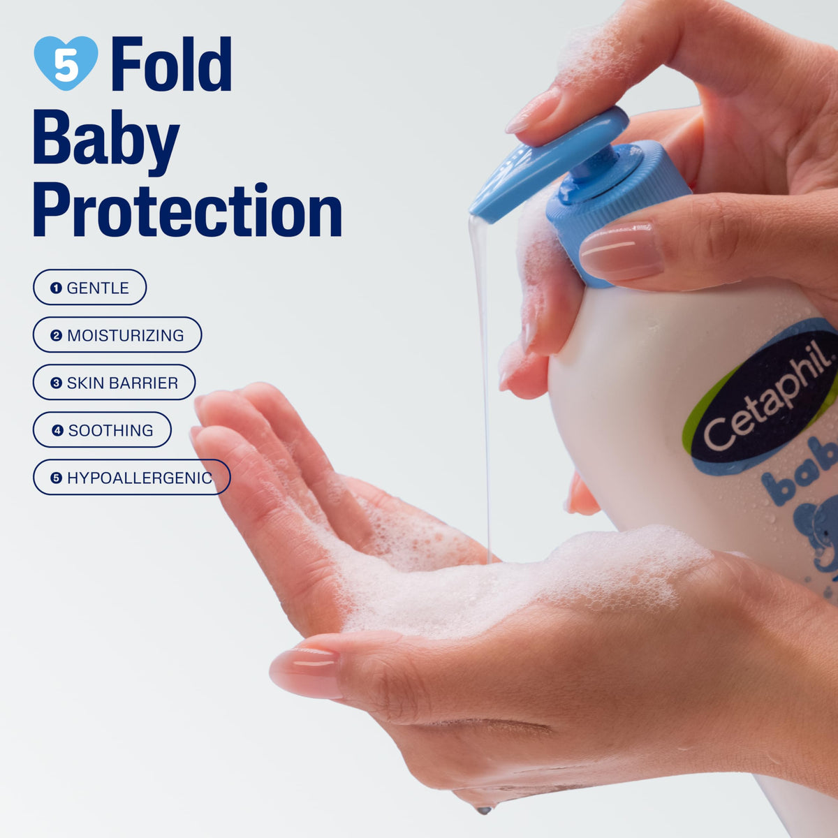 Cetaphil pump dispense close-up demonstrating easy, controlled application