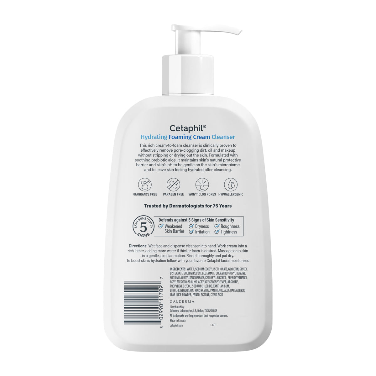 Cetaphil back label close-up showing ingredients and directions for safe daily use