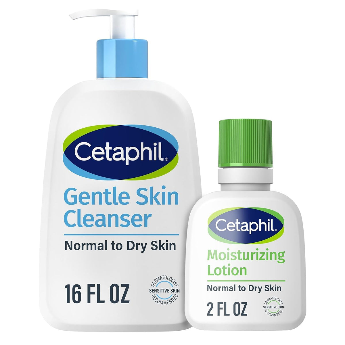 Cetaphil bottle front packaging shows gentle cleanser brand and mild benefit