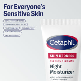 Cetaphil cream applied on model's cheek to show calming effect benefit