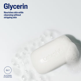Cetaphil deep cleansing bar being lathered on face for gentle removal