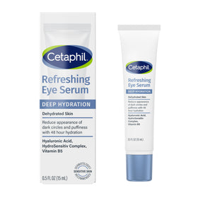 Cetaphil front packaging of Deep Hydration Refreshing Eye Serum showing product and benefit of 48-hour moisture