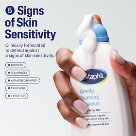 Cetaphil foam texture on hand demonstrating airy lather and softening effect