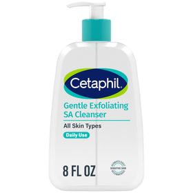 Cetaphil pump bottle front view showing gentle exfoliating cleanser benefits