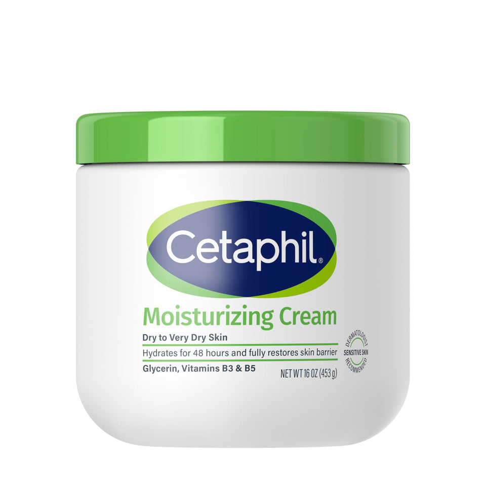 Cetaphil front 16 oz jar showing product branding and size benefits