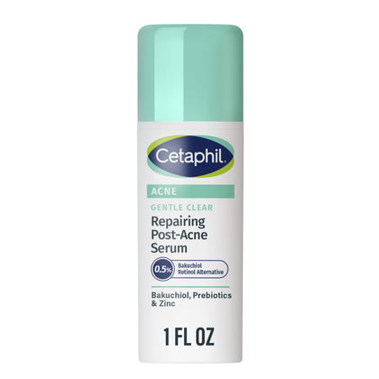 Cetaphil bottle front view showing brand and post-acne serum benefits