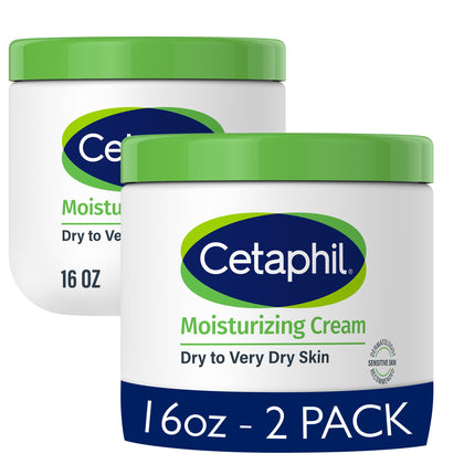 Cetaphil front packaging showing 16 oz 2-pack and long-lasting hydration