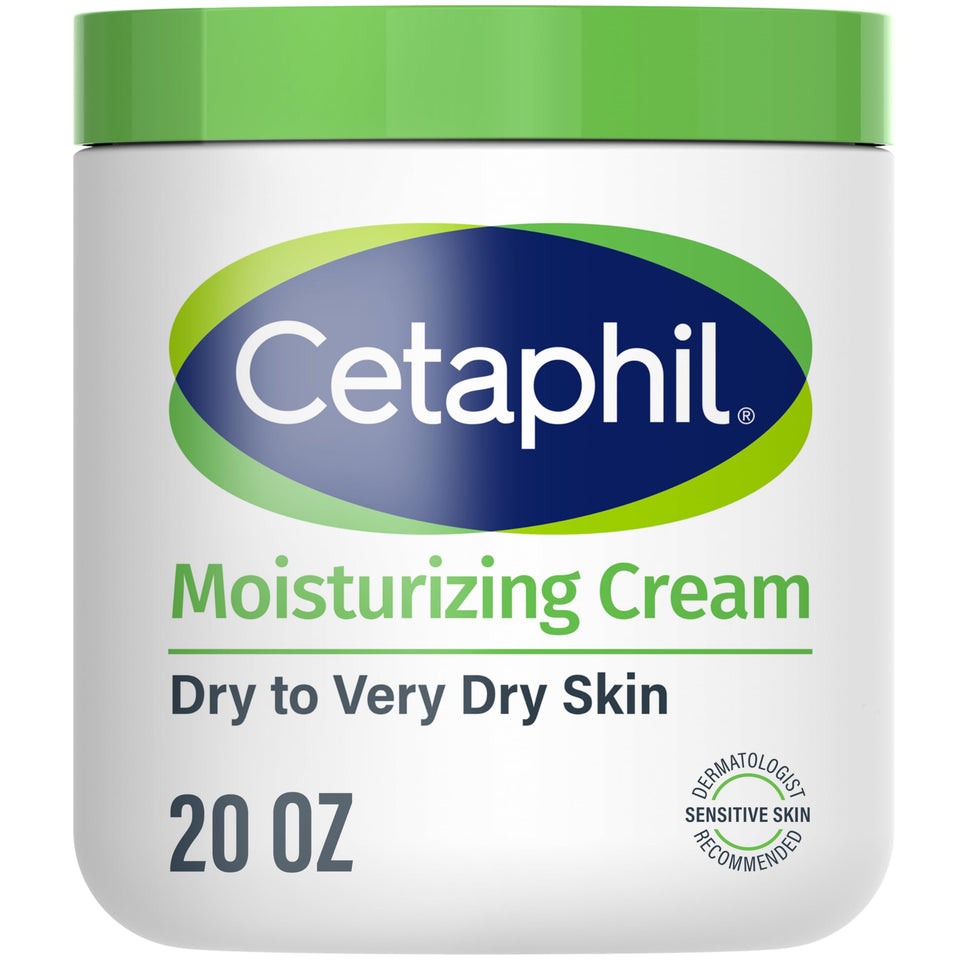 Cetaphil front packaging 20 oz tub showing brand and size for long-lasting hydration