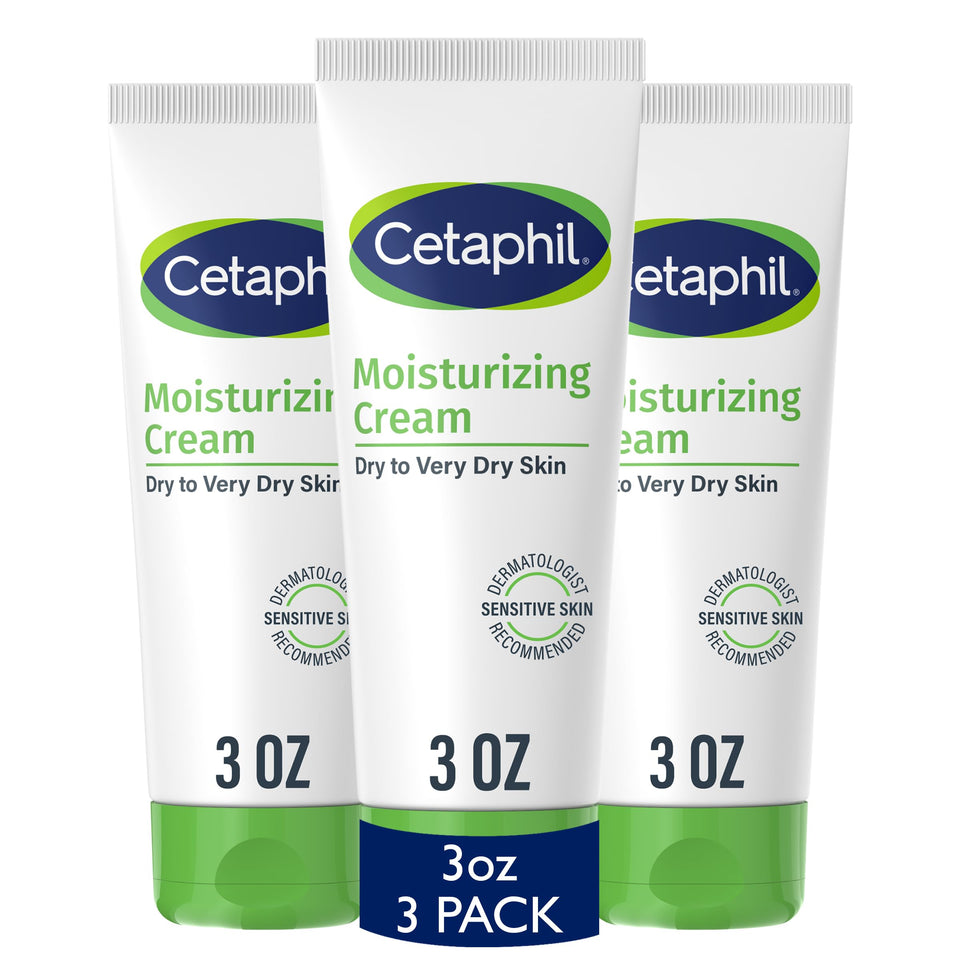 Cetaphil front pack of three 3 oz tubes showing product and convenience