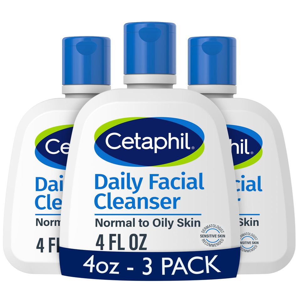 Cetaphil front packaging 3-pack showing gentle cleanser benefits