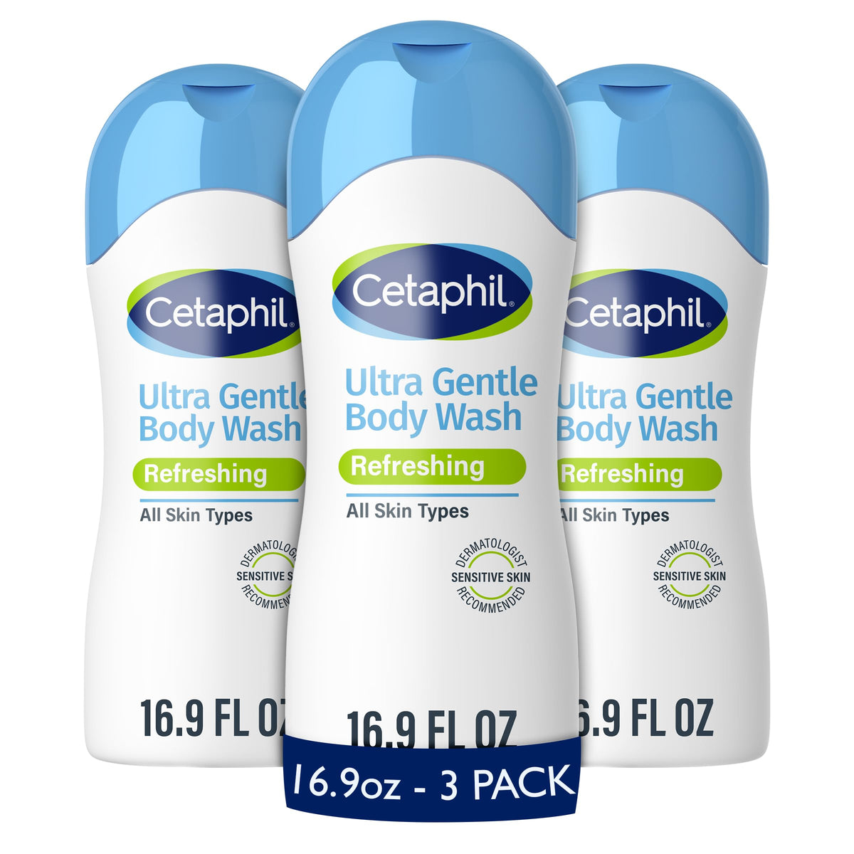 Cetaphil front packaging of Ultra Gentle Refreshing Body Wash showing clean design and benefit