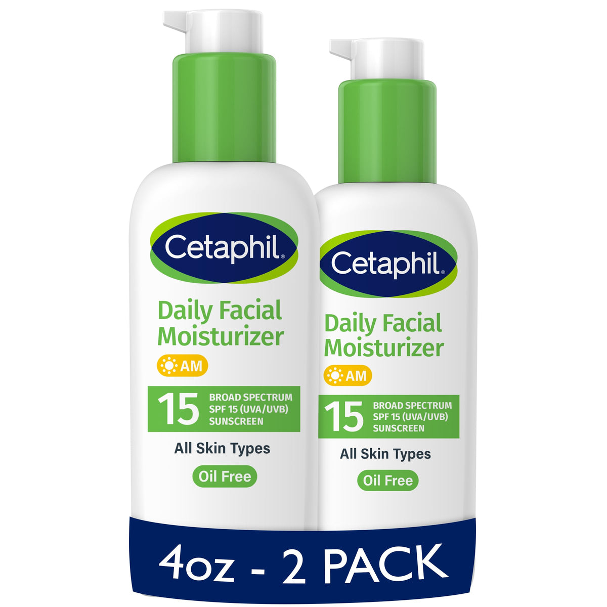 Cetaphil front pump bottle showing brand and easy-dispense benefit