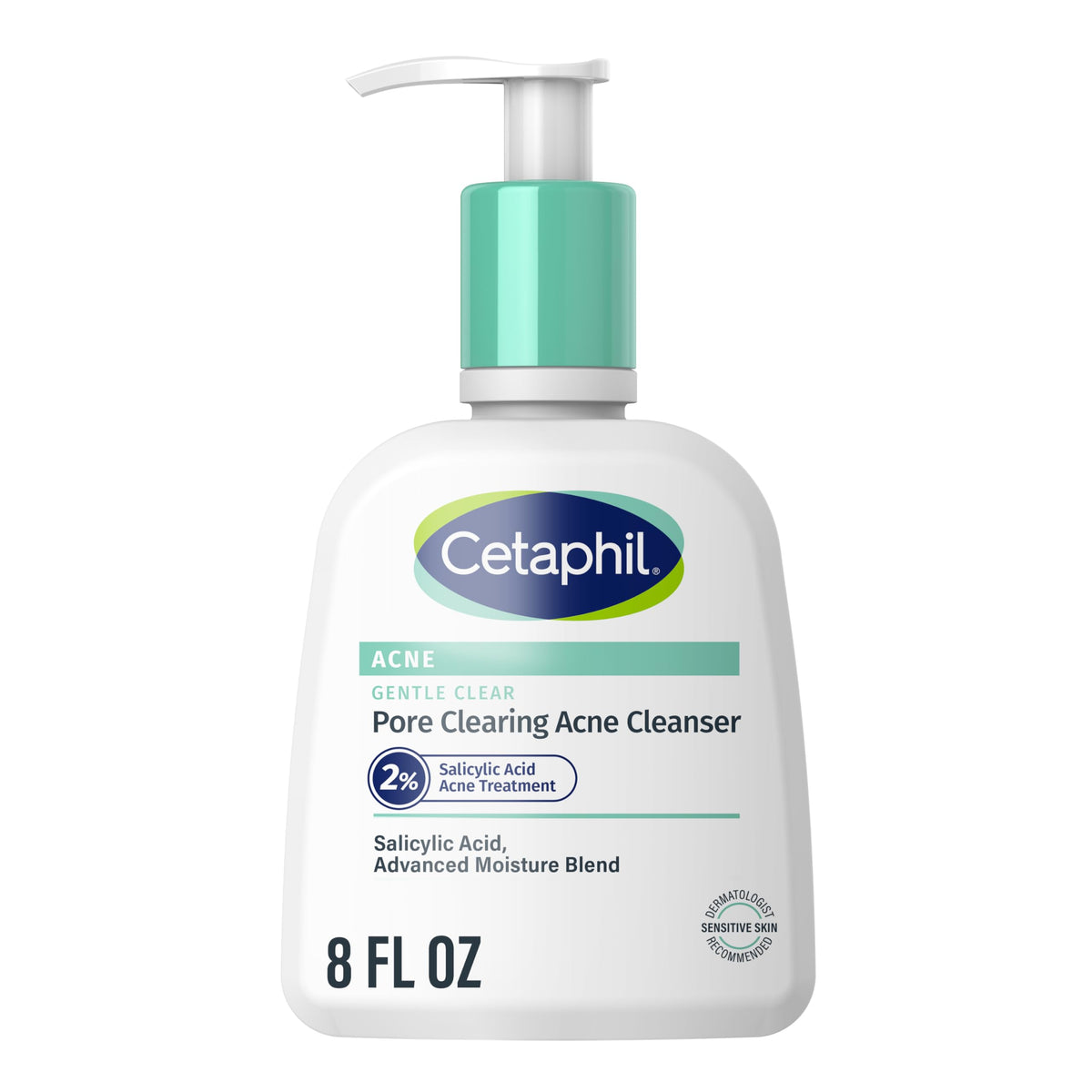 Cetaphil front pump bottle showing clean design and easy dispensing benefit