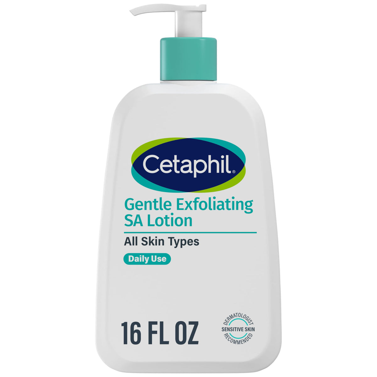 Cetaphil front pump bottle showing product and brand, clear hydration benefit