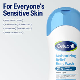 Hand holding Cetaphil bottle to show true size and travel-friendly benefit