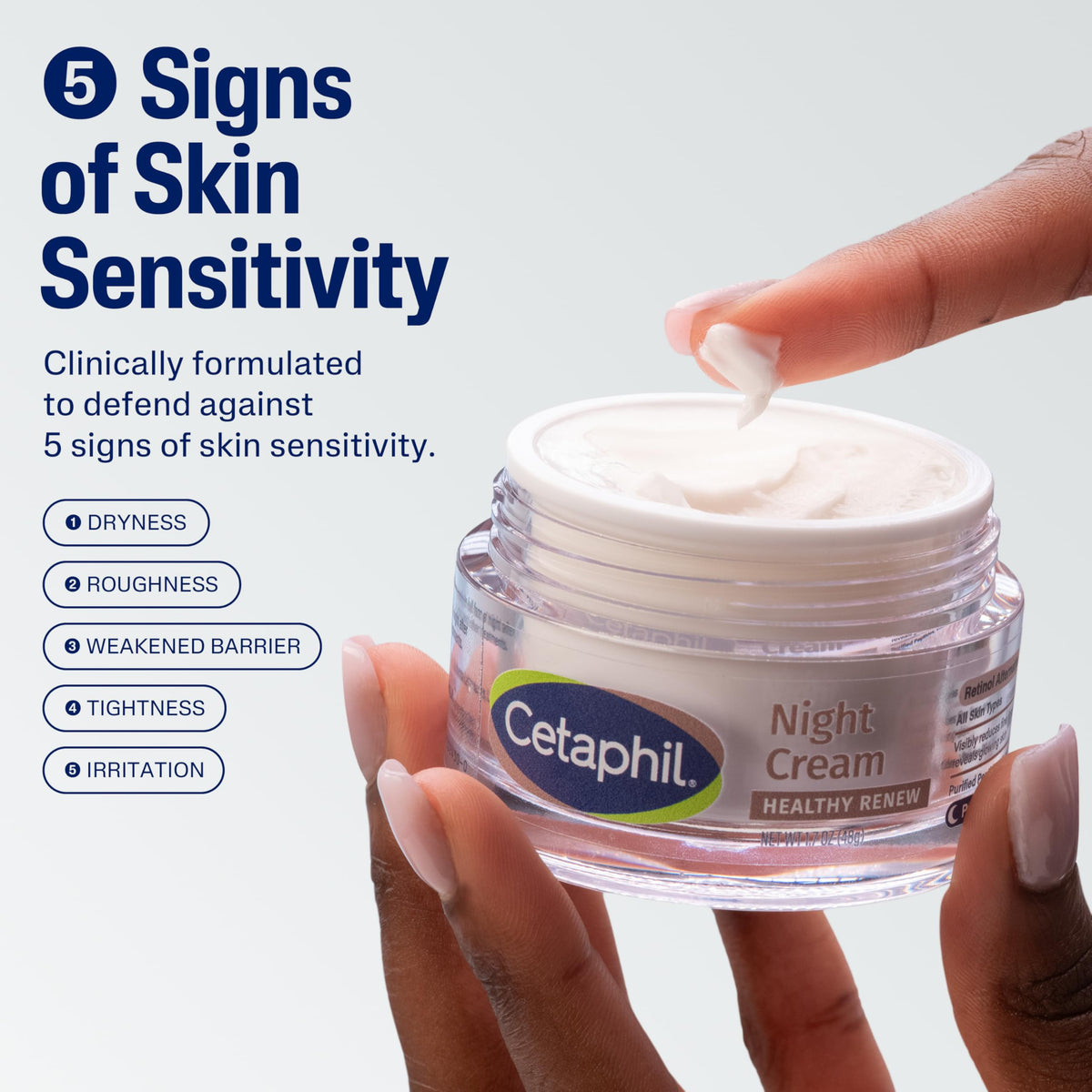 Cetaphil Healthy Renew cream texture close-up demonstrating quick absorption