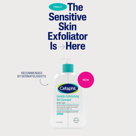 Cetaphil label close-up highlighting active acids and skin-friendly ingredients