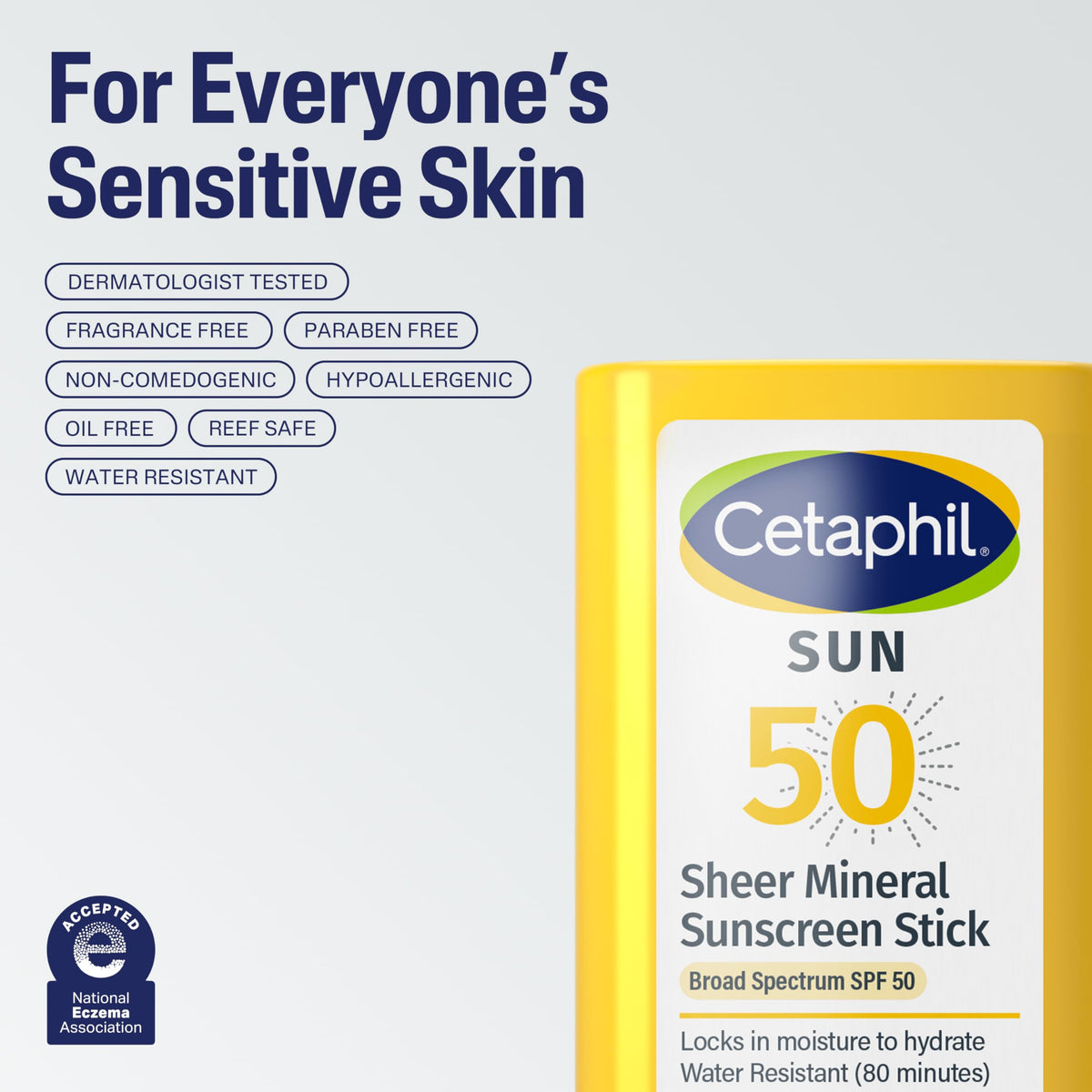 Cetaphil product label with zinc oxide, titanium dioxide and SPF 50 info