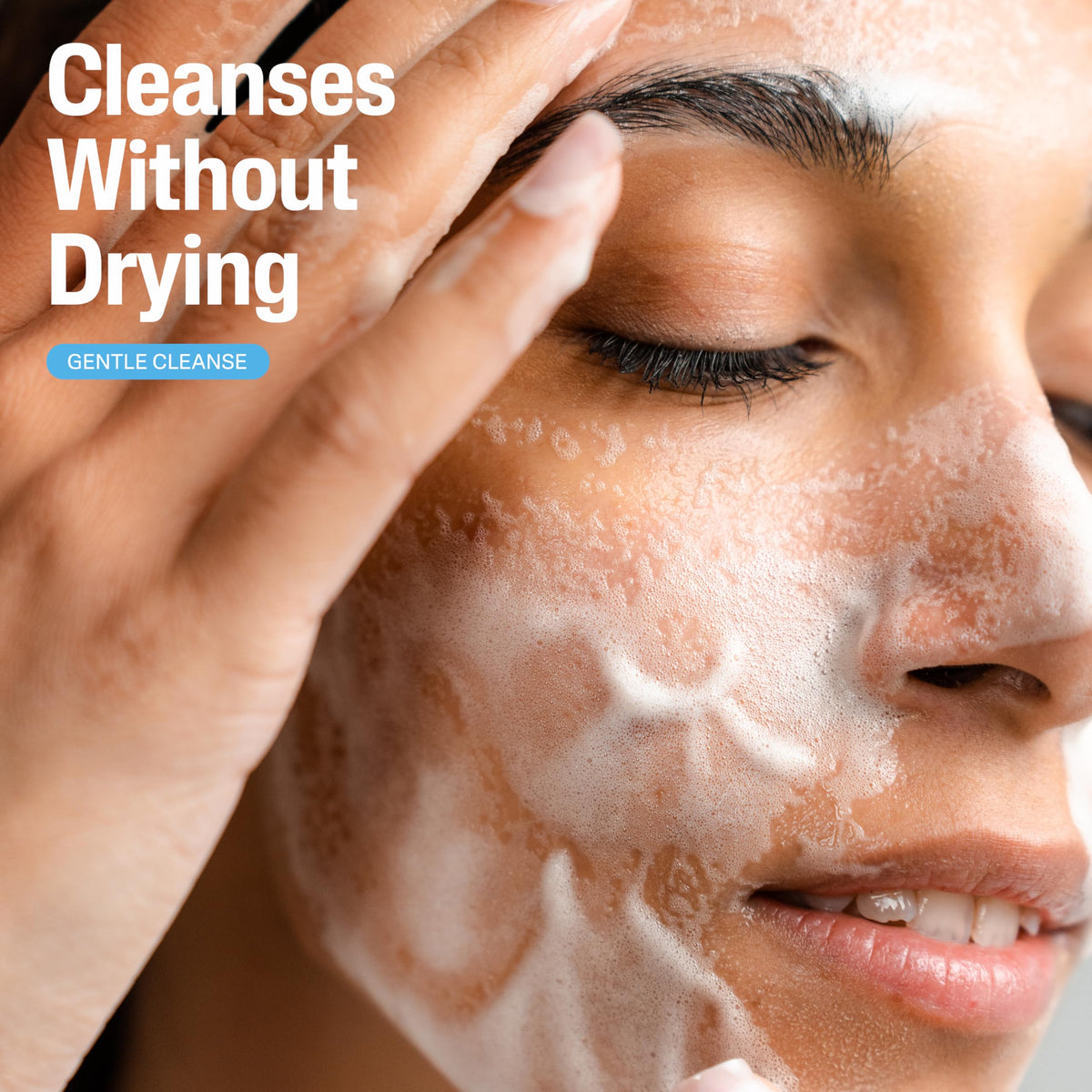 Cetaphil label close-up listing glycerin and vitamins B5 and E benefits