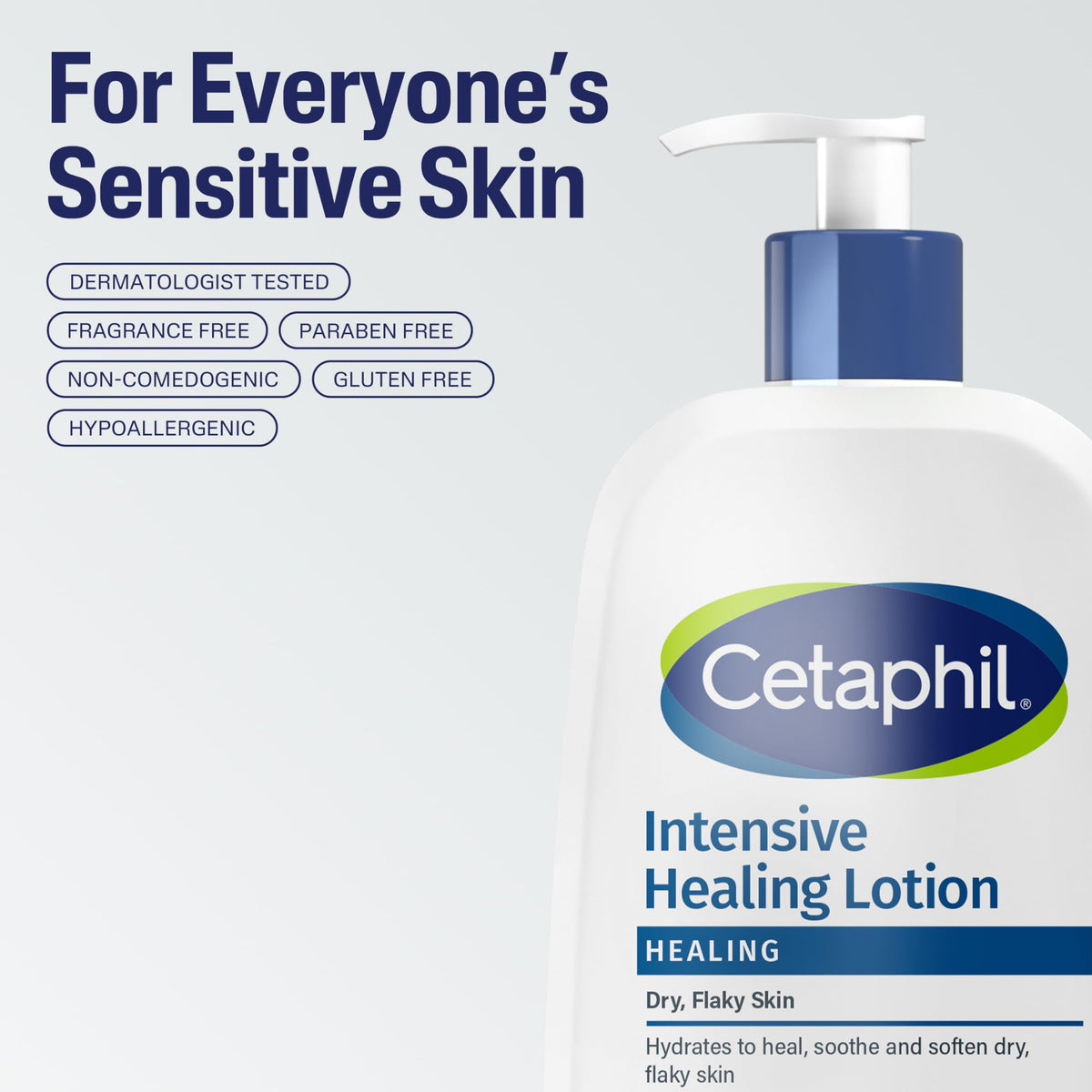 Label close-up on Cetaphil Intensive Healing Lotion showing key ingredients