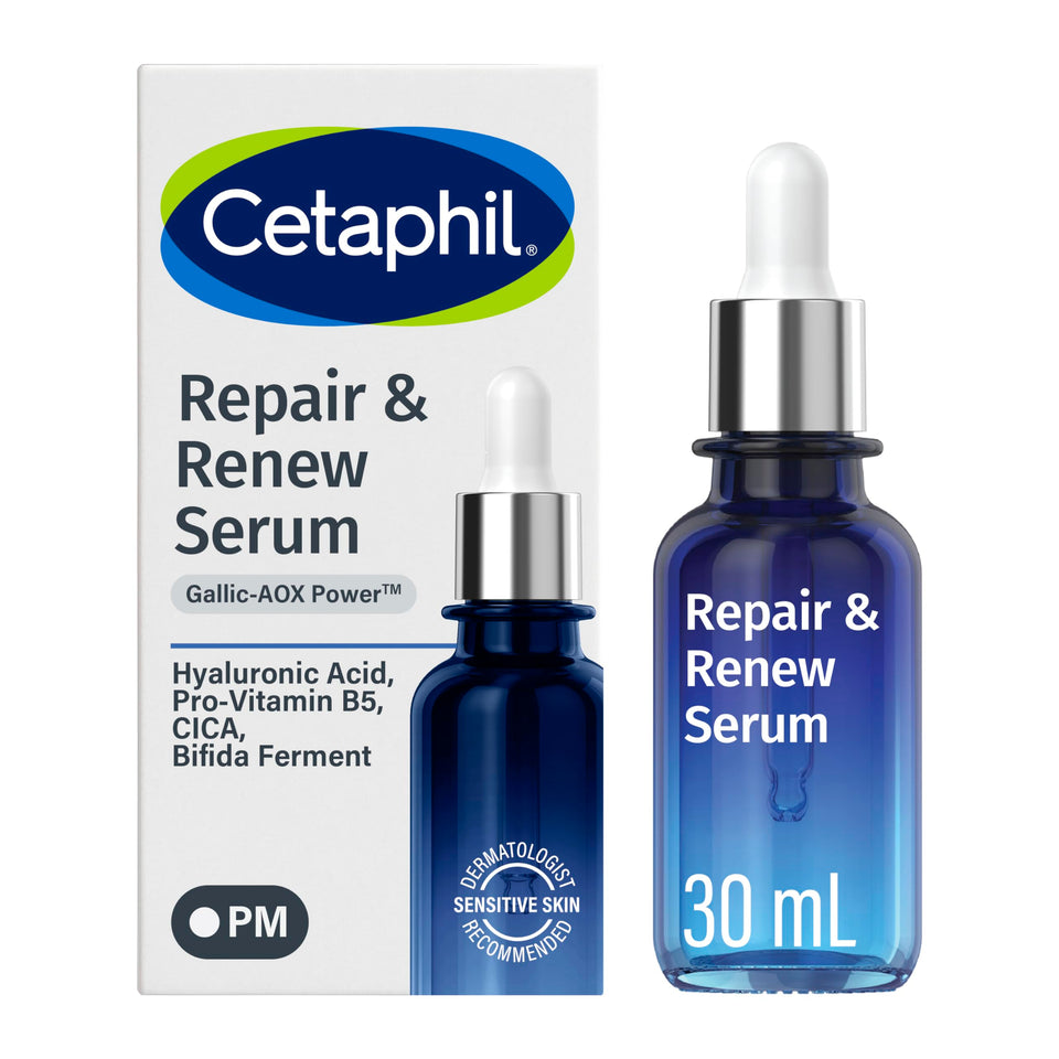 Cetaphil night serum front packaging showing calming, dermatologist-backed benefit