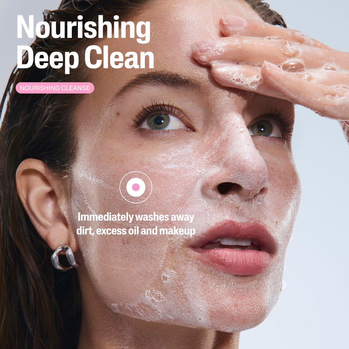 Cetaphil oil being poured to show initial silky oil phase that dissolves makeup and sunscreen