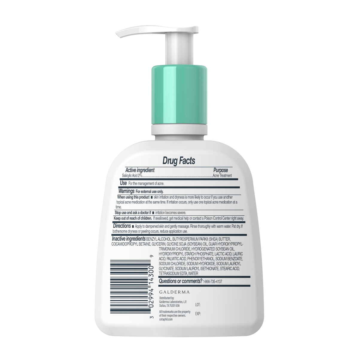 Cetaphil packaging and ingredient card flatlay highlighting fragrance-free formula benefit