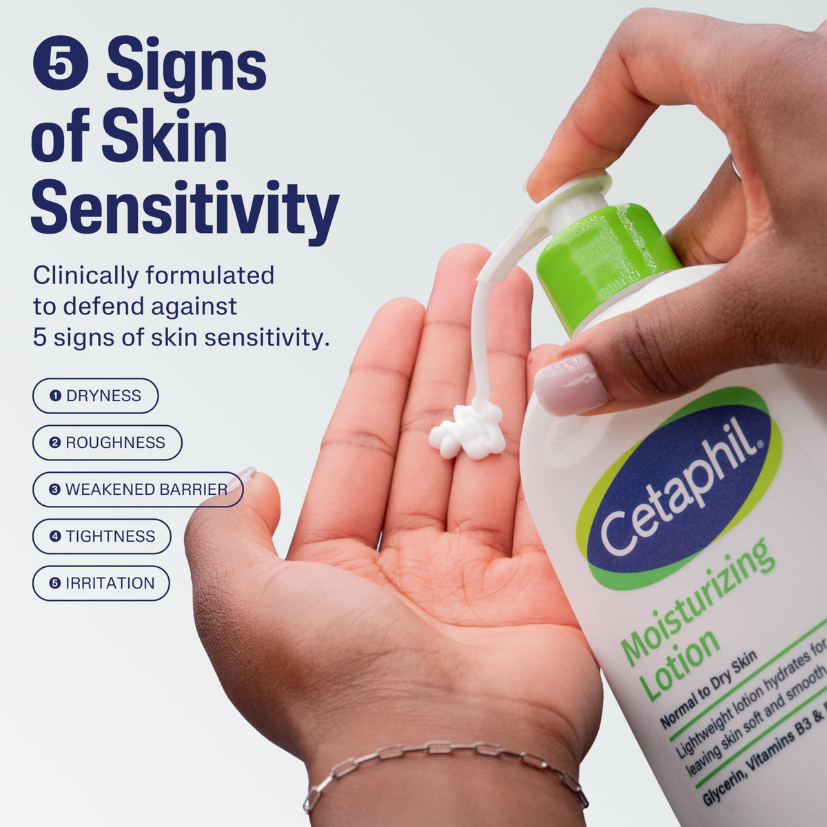 Cetaphil pump bottle close-up with lotion texture for fast absorption