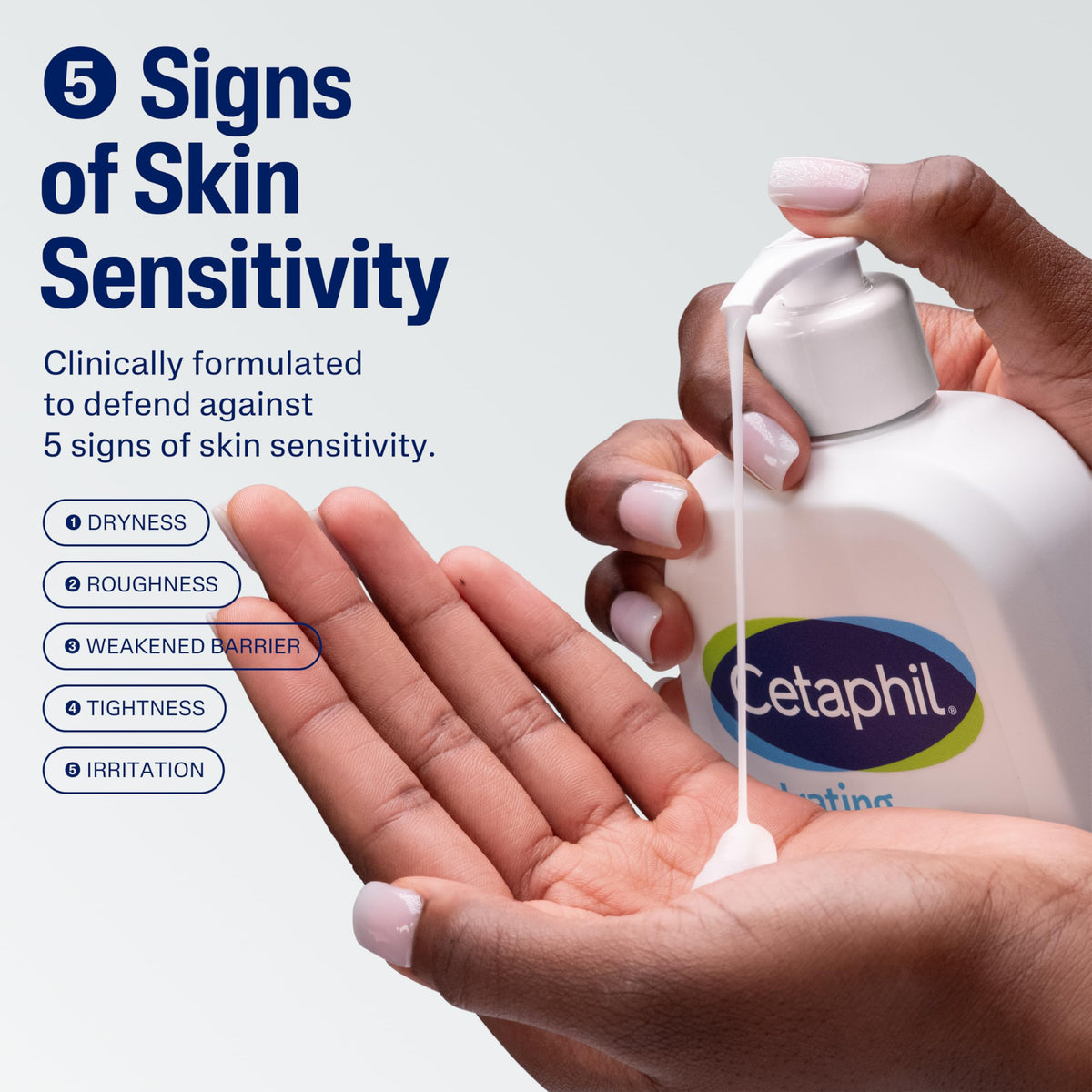 Cetaphil pump dispensing foam demonstrating easy use and a soft foamy texture