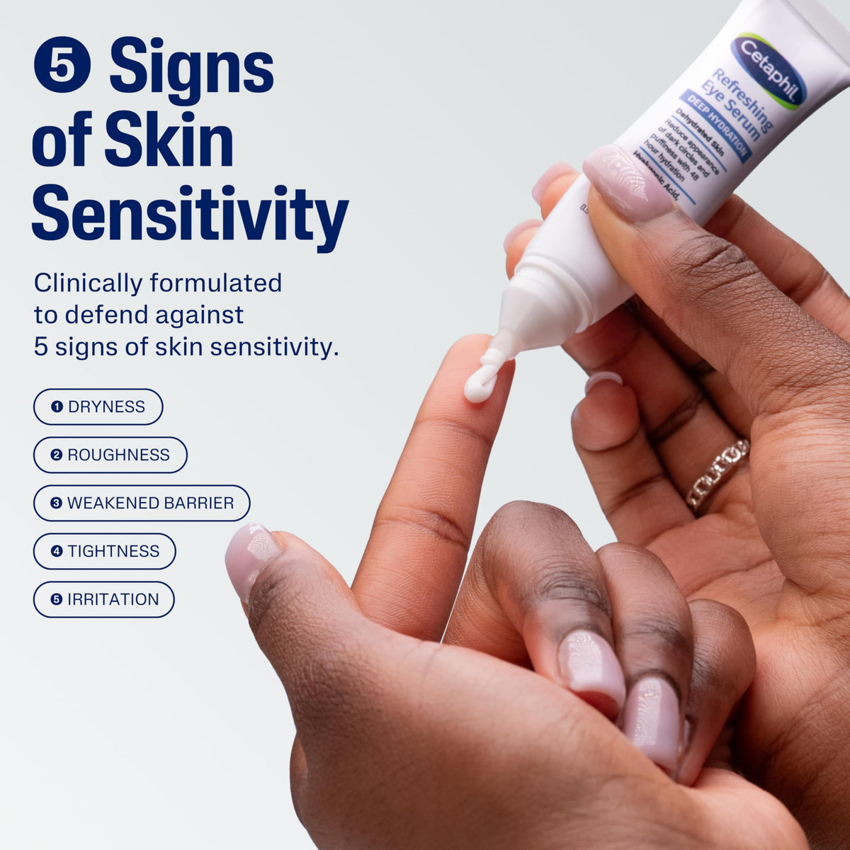 Cetaphil serum texture on fingertip illustrating lightweight hydration and quick absorption benefit