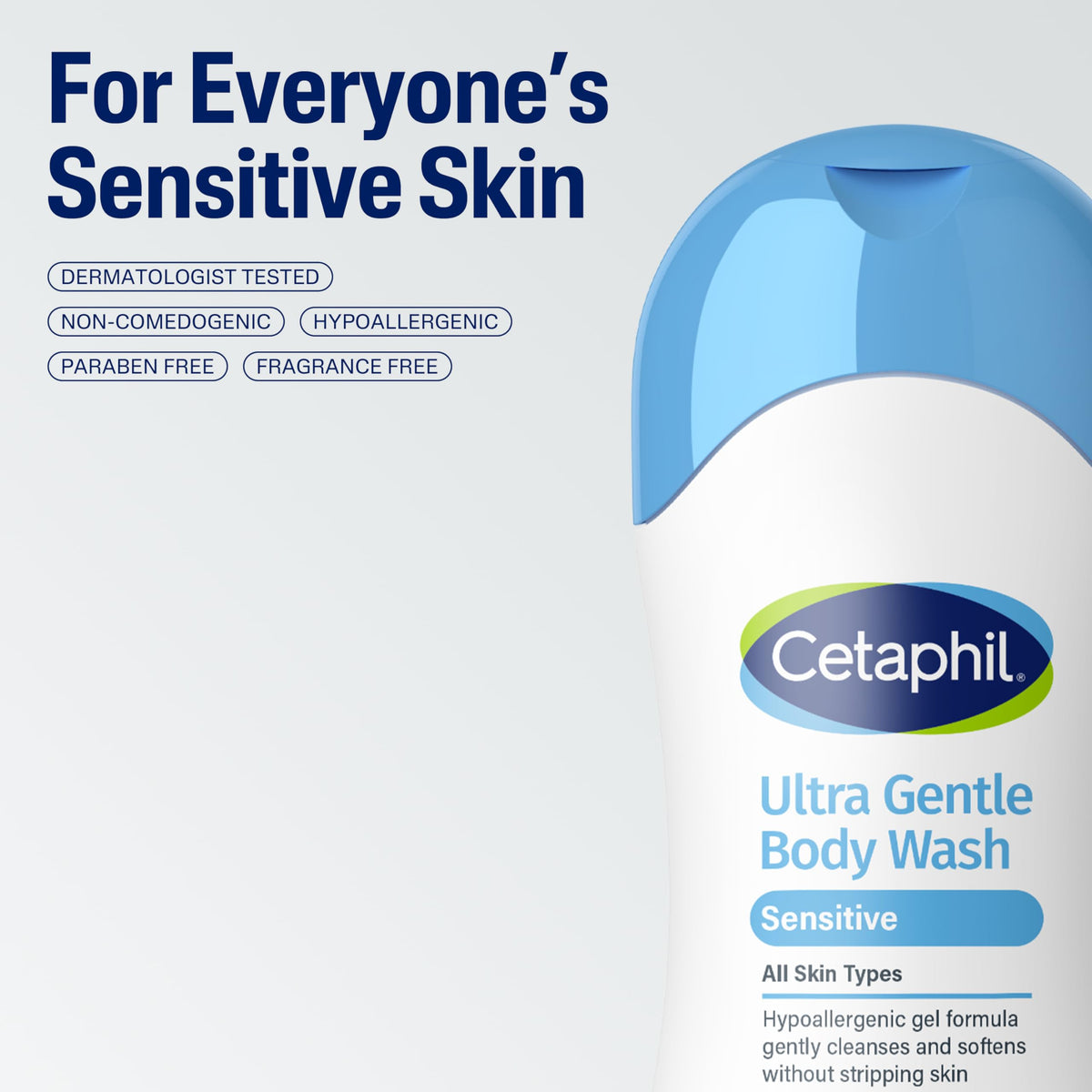 Person using Cetaphil in shower showing calm skin and soothing cleanse