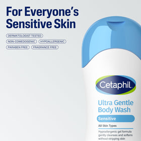Person using Cetaphil in shower showing calm skin and soothing cleanse