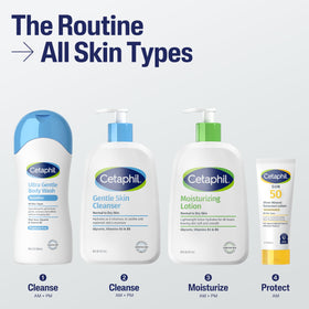 Applying Cetaphil sunscreen to forearm demonstrating body coverage benefit