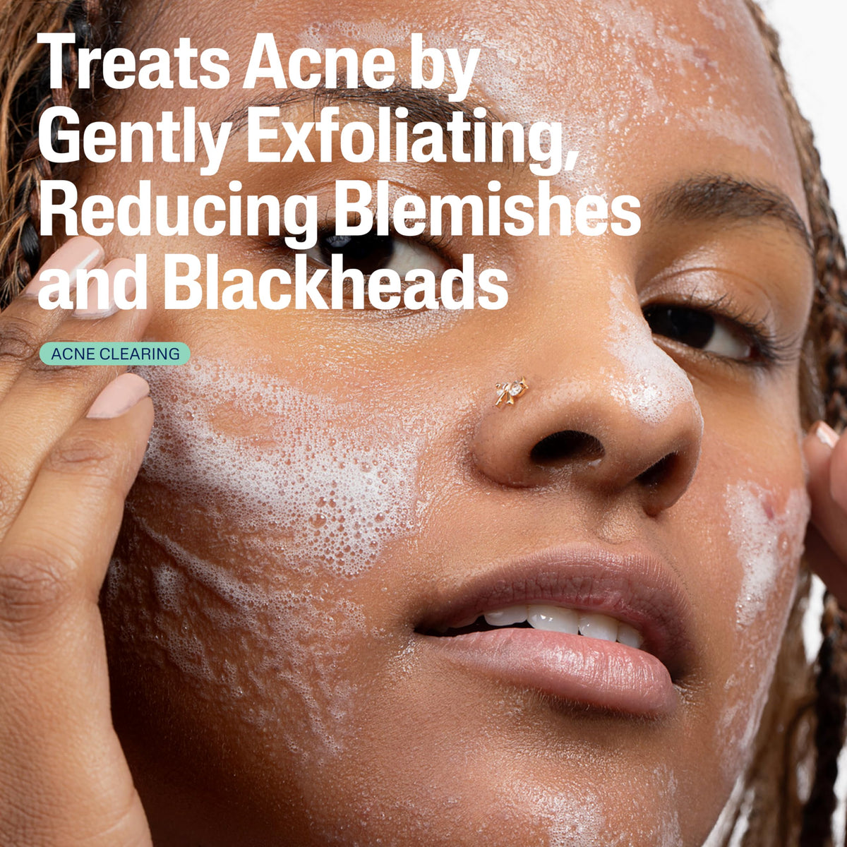 Cetaphil gel texture close-up showing lightweight foam and gentle exfoliation benefit