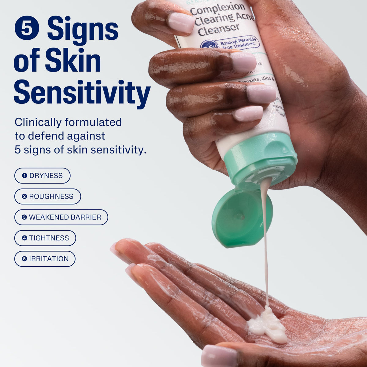 Close-up of Cetaphil label highlighting 2.6% benzoyl peroxide concentration and instructions