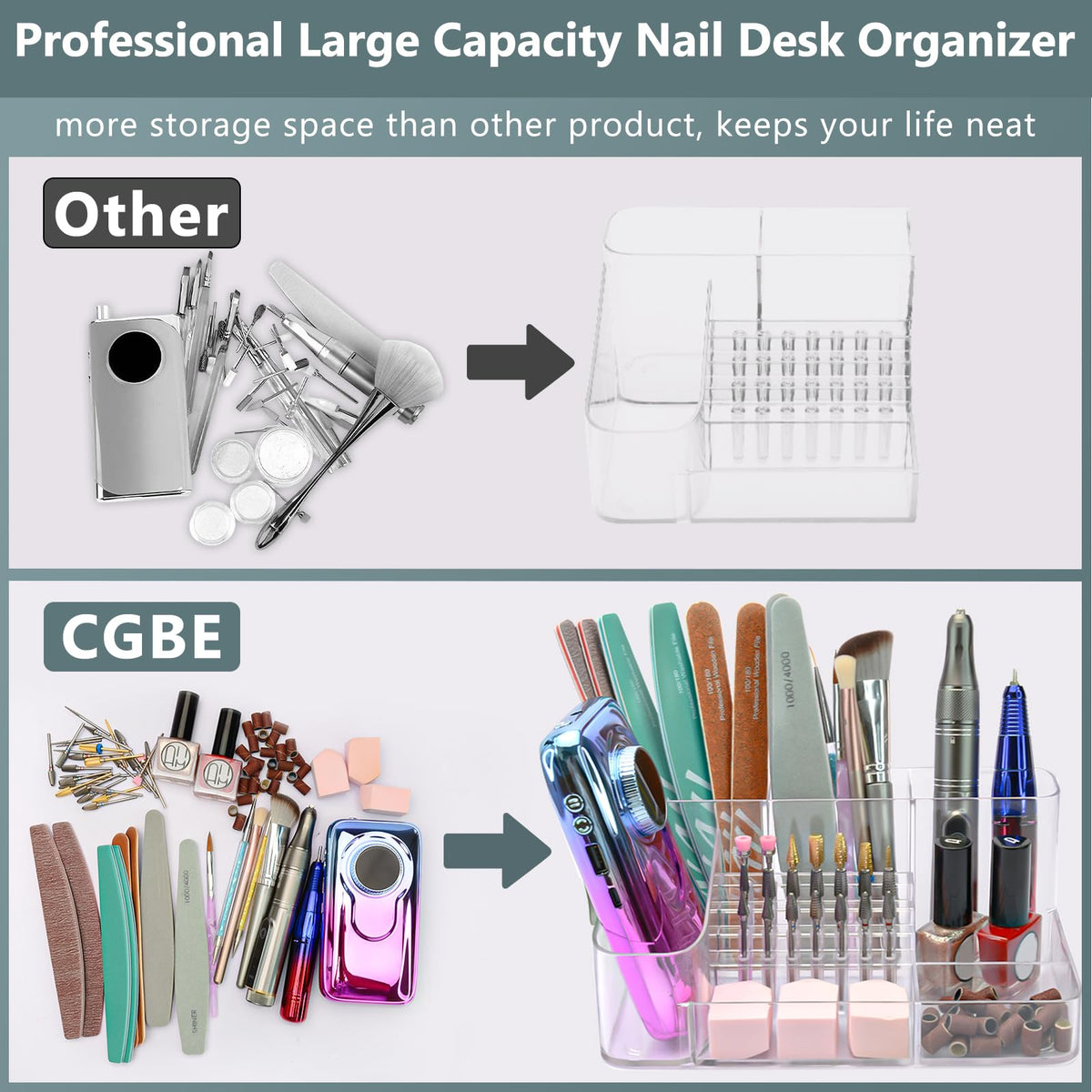 CGBE side compartments with handpiece slot keeping tools secure and ready to use
