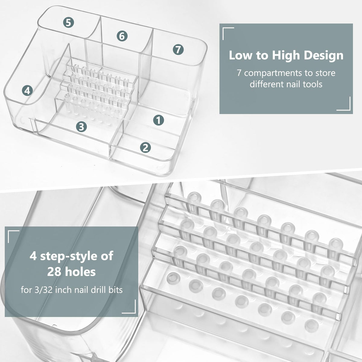 CGBE top step layout showing 28 drill bit holes for easy selection and visibility